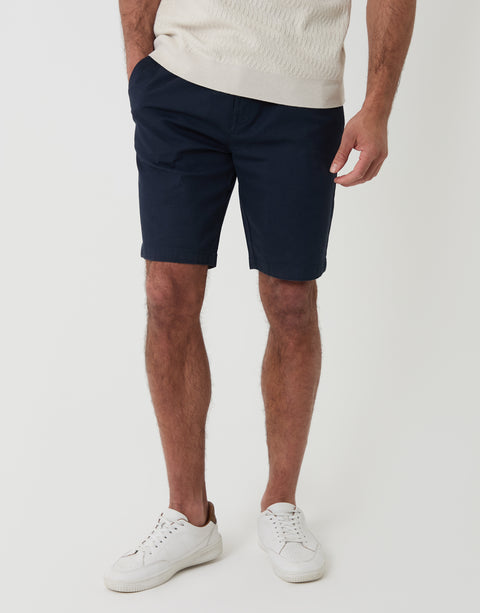 Threadbare Elasticated Waist Regular Fit Stretch Chino Shorts in Navy - Front  View