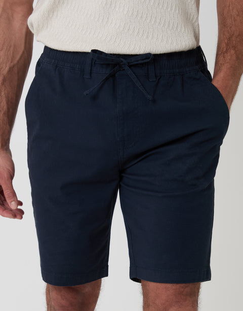Threadbare Elasticated Waist Regular Fit Stretch Chino Shorts in Navy - Front Close View