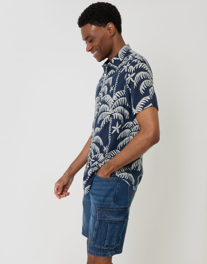 Threadbare Regular Fit Denim Cargo Shorts in Mid Wash - side view