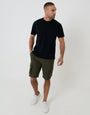Threadbare Elasticated Waist Stretch Cargo Shorts in Khaki Green - full body
