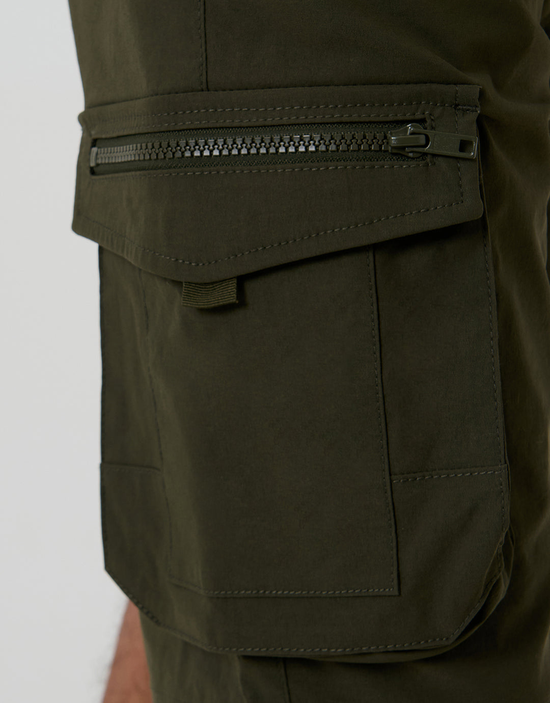 Khaki Green Elasticated Waist Stretch Cargo Shorts