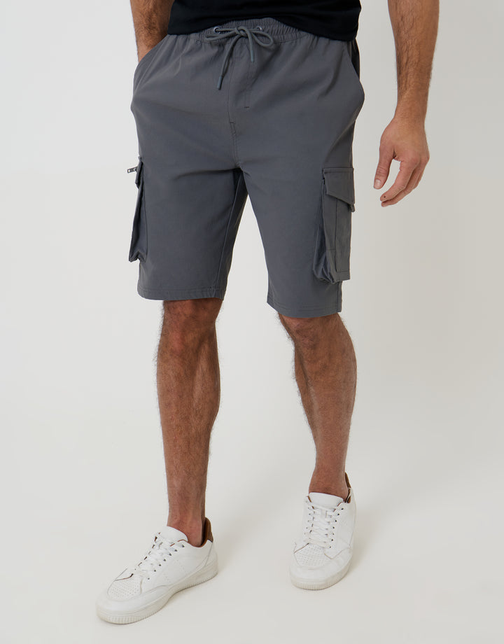 Charcoal Grey Elasticated Waist Stretch Cargo Shorts