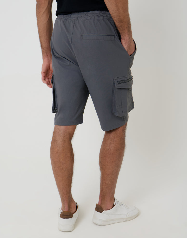 Charcoal Grey Elasticated Waist Stretch Cargo Shorts