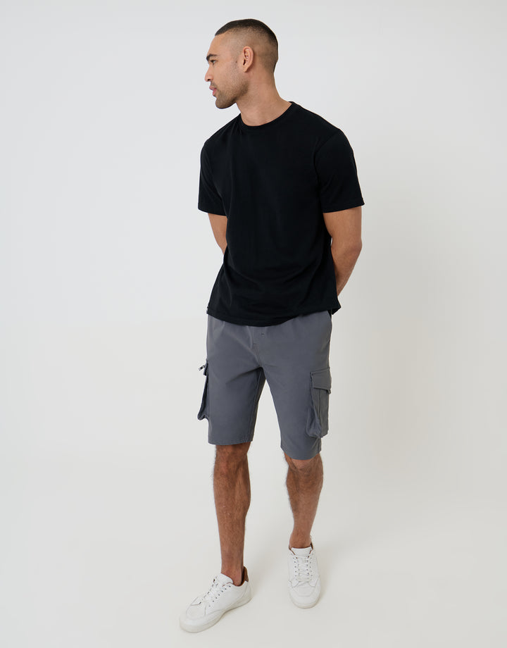 Charcoal Grey Elasticated Waist Stretch Cargo Shorts