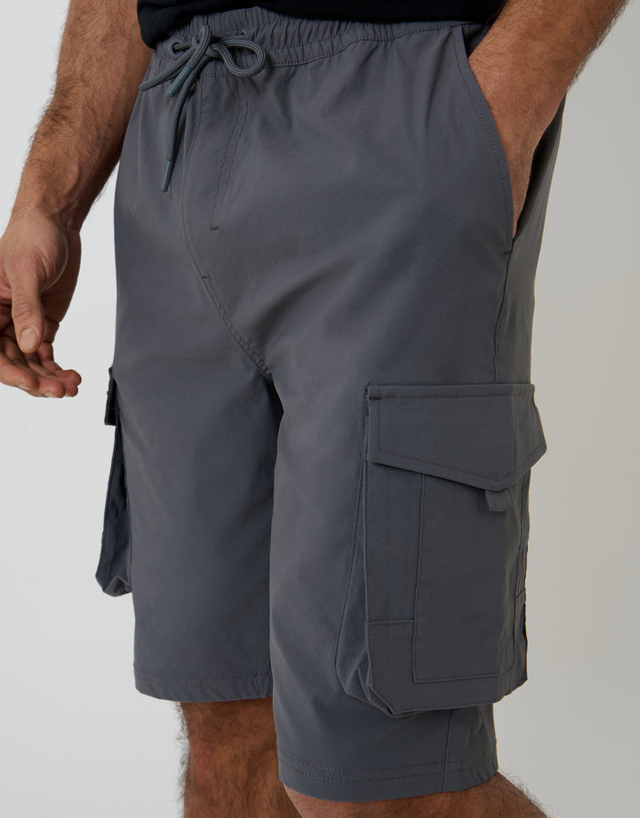 Charcoal Grey Elasticated Waist Stretch Cargo Shorts