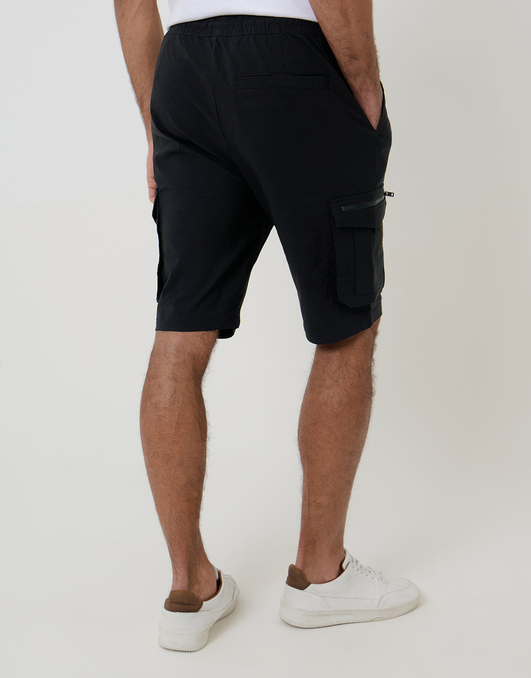 Black Elasticated Waist Stretch Cargo Shorts