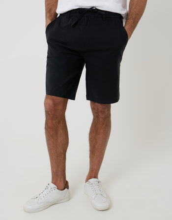 Threadbare Regular Fit Elasticated Waist Stretch Chino Shorts in Black - front view