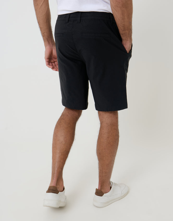 Black Regular Fit Elasticated Waist Stretch Chino Shorts