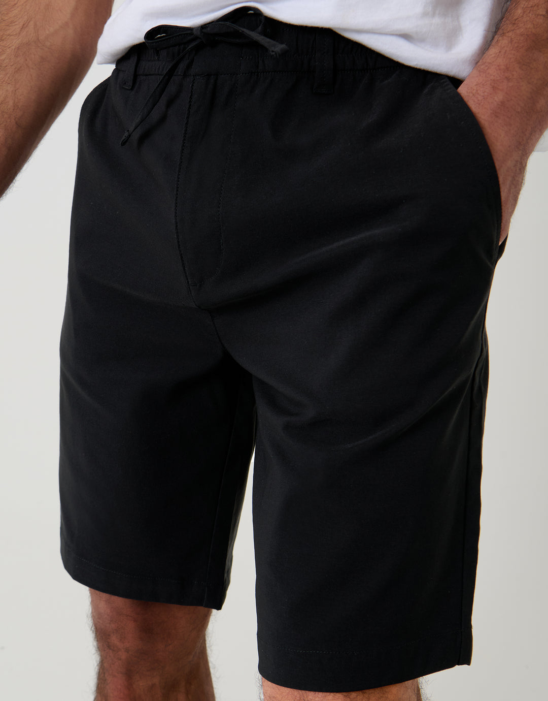 Black Regular Fit Elasticated Waist Stretch Chino Shorts