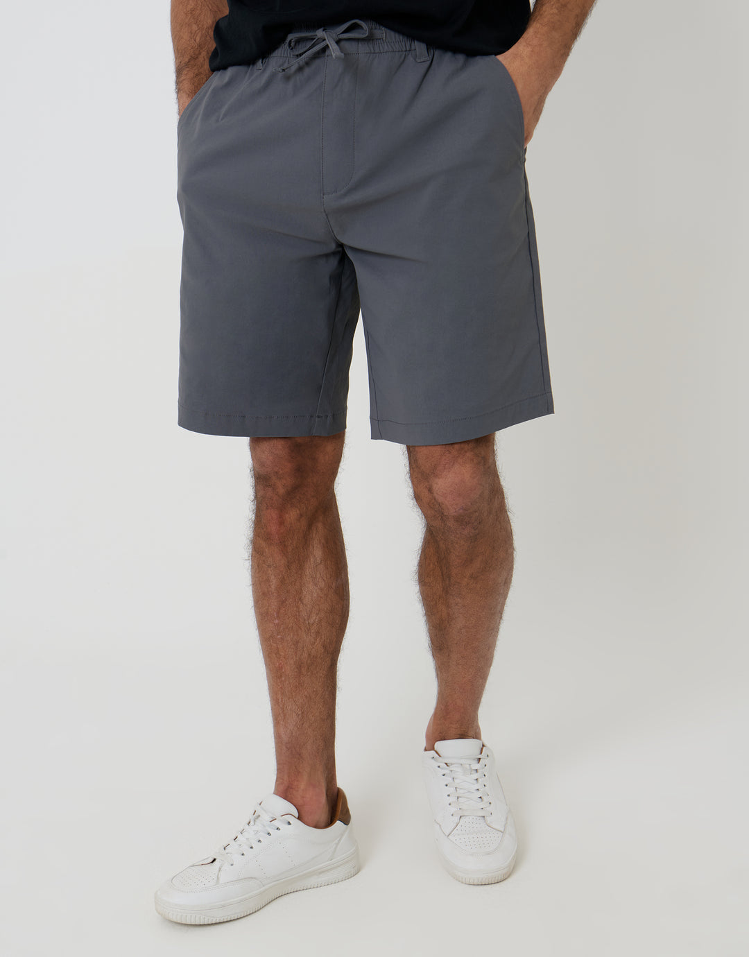 Charcoal Grey Regular Fit Elasticated Waist Stretch Chino Shorts