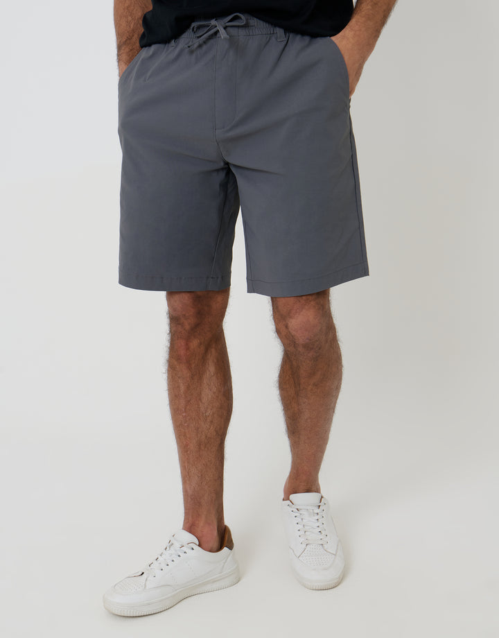 Charcoal Grey Regular Fit Elasticated Waist Stretch Chino Shorts