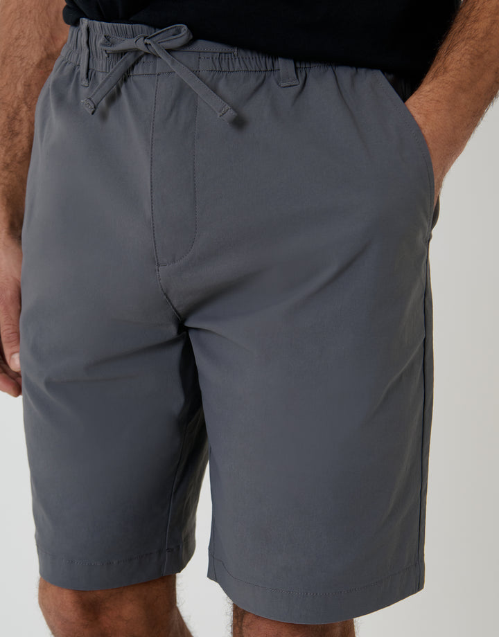 Charcoal Grey Regular Fit Elasticated Waist Stretch Chino Shorts