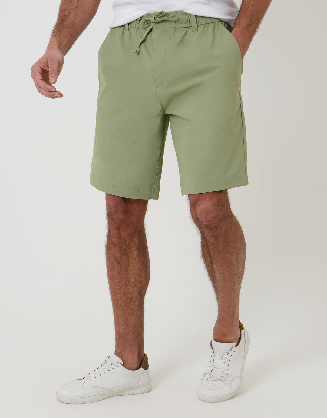 Sage Green Regular Fit Elasticated Waist Stretch Chino Shorts
