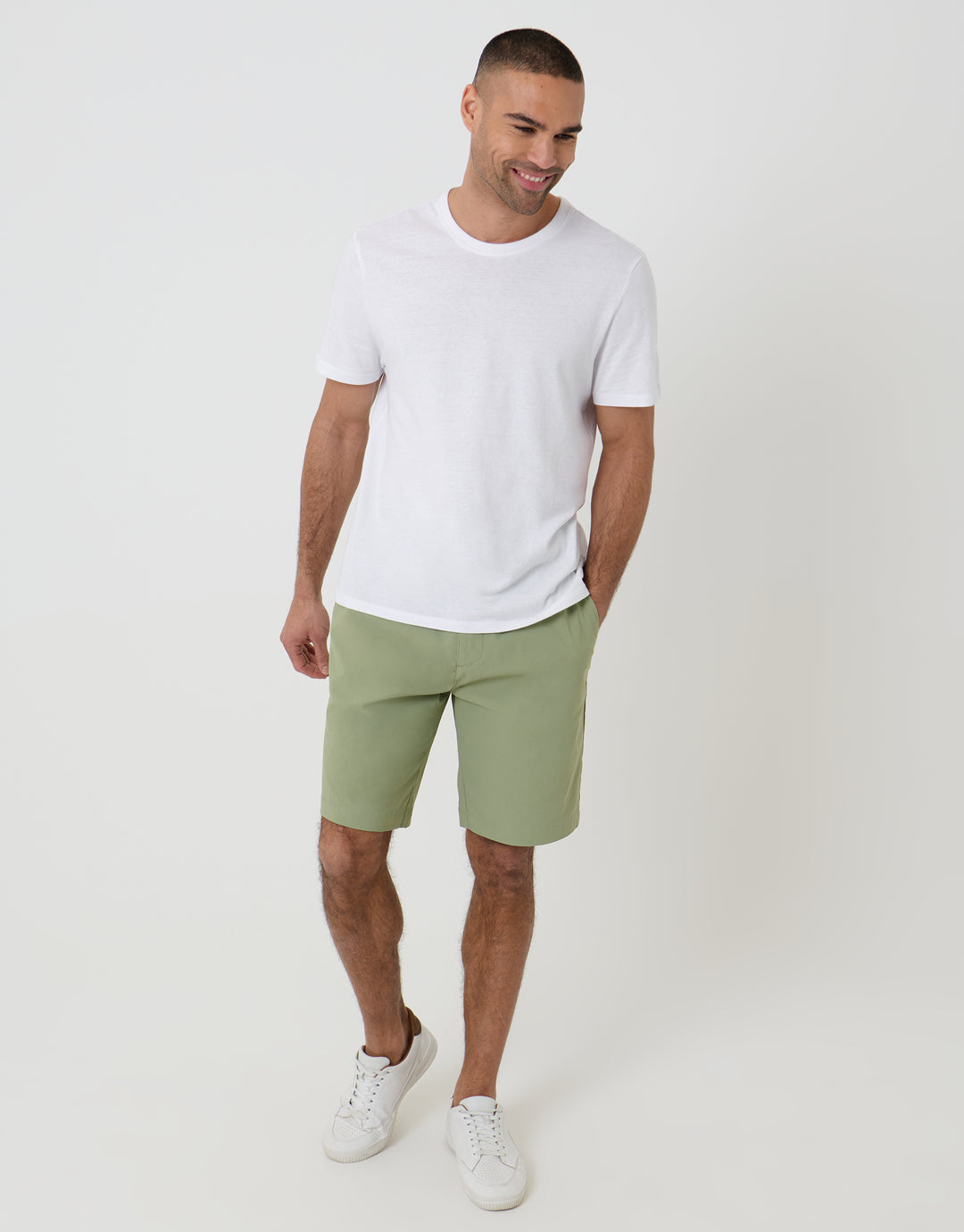 Sage Green Regular Fit Elasticated Waist Stretch Chino Shorts