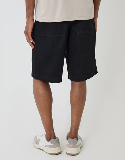 Threadbare Baggy Fit Denim Shorts in Black - back view