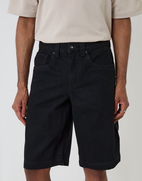Threadbare Baggy Fit Denim Shorts in Black - front close up view