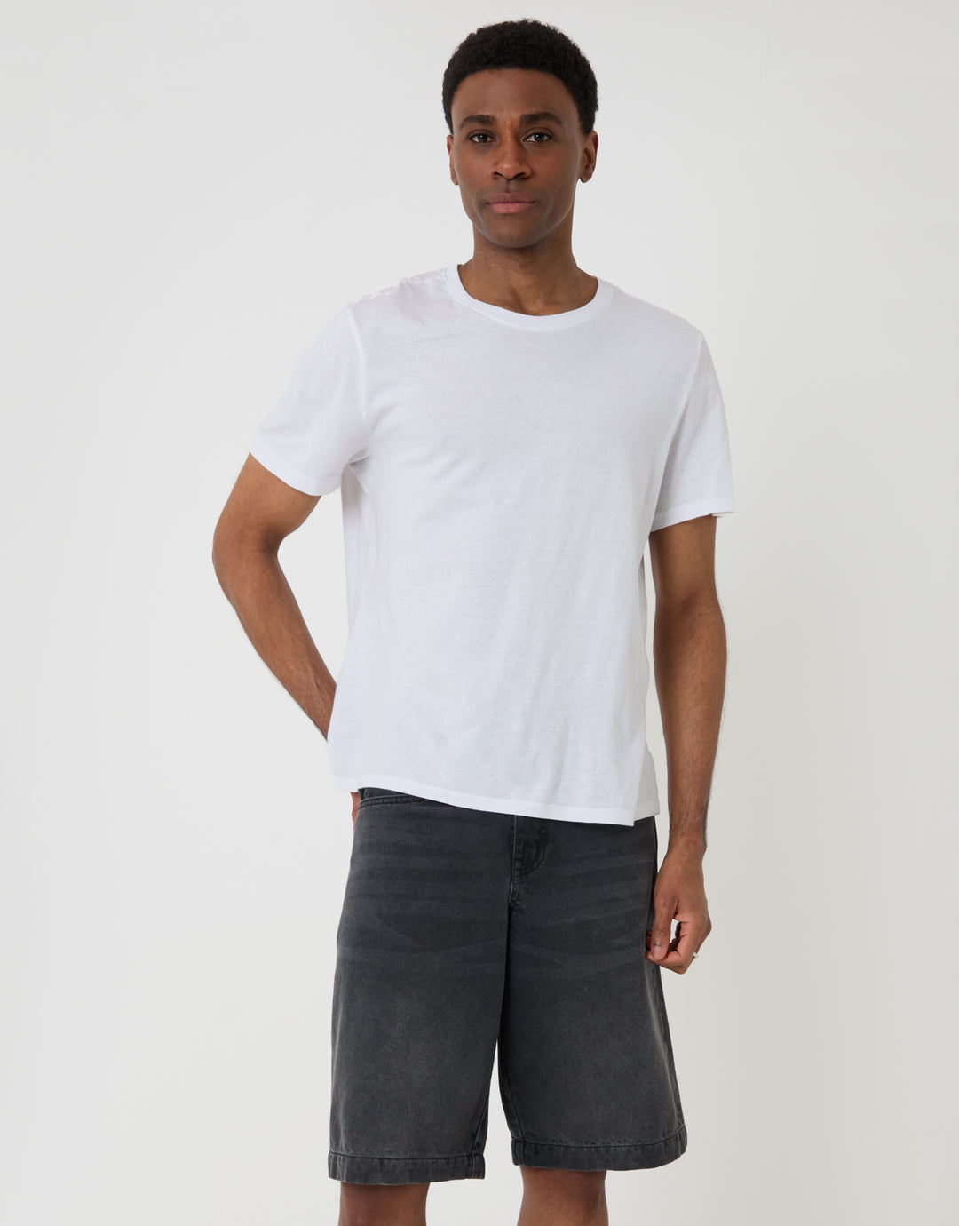 Threadbare Baggy Fit Denim Shorts in Grey Wash - Full View
