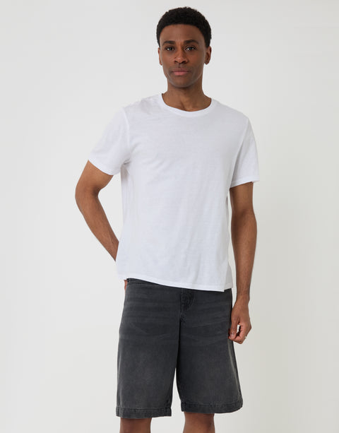 Threadbare Baggy Fit Denim Shorts in Grey Wash - Full View