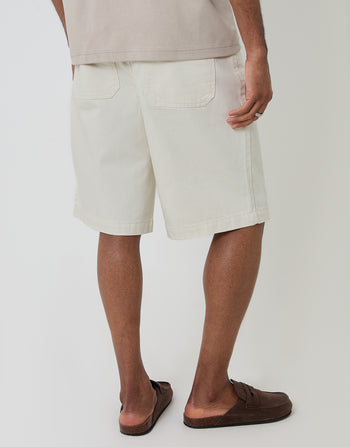 Threadbare Baggy Fit Denim Shorts in Ecru - back view