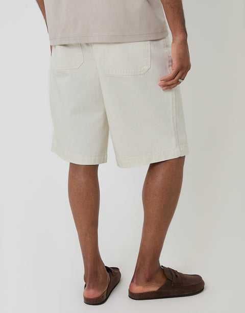 Threadbare Baggy Fit Denim Shorts in Ecru - back view