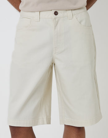 Threadbare Baggy Fit Denim Shorts in Ecru - close up