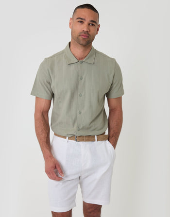 Threadbare Regular Fit Linen Blend Shorts with Belt in White - Full View