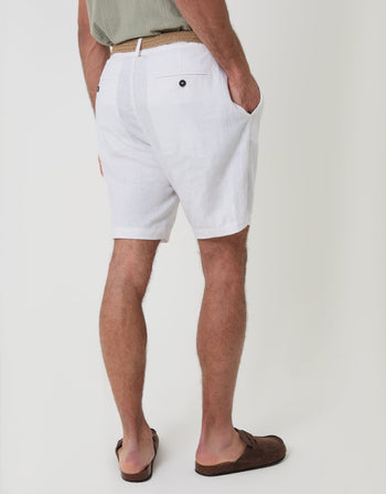 Threadbare Regular Fit Linen Blend Shorts with Belt in White - Back View