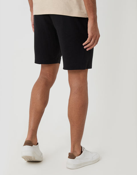 Threadbare Regular Fit Linen Blend Shorts with Belt in Black - back view