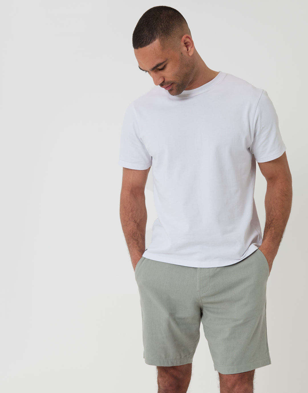 Threadbare Regular Fit Linen Blend Shorts with Belt in Sage Green - full view