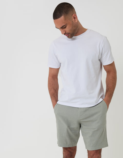 Threadbare Regular Fit Linen Blend Shorts with Belt in Sage Green - full view