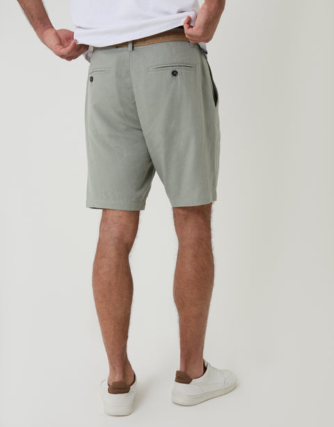 Threadbare Regular Fit Linen Blend Shorts with Belt in Sage Green - back view