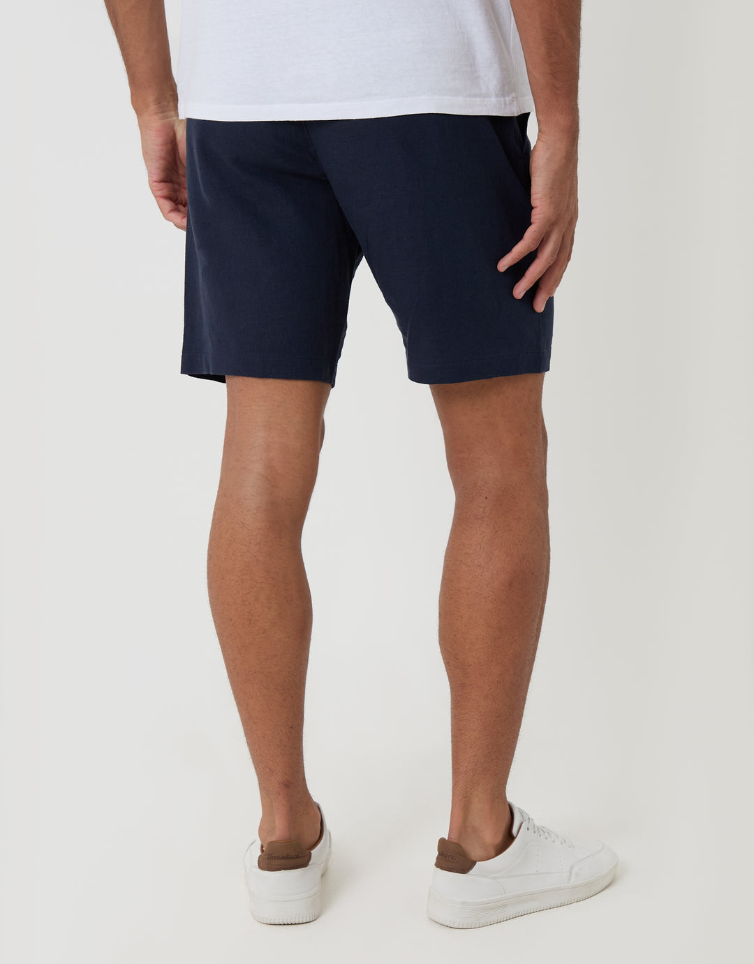 Threadbare Regular Fit Linen Blend Shorts with Belt in Navy - back view