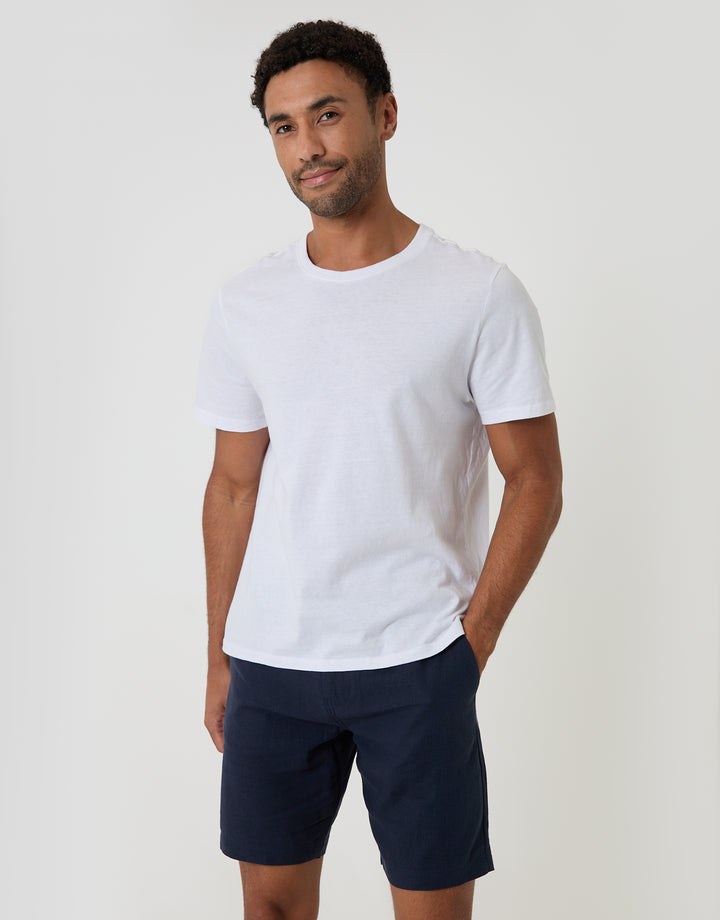 Threadbare Regular Fit Linen Blend Shorts with Belt in Navy - T-shirt pairing