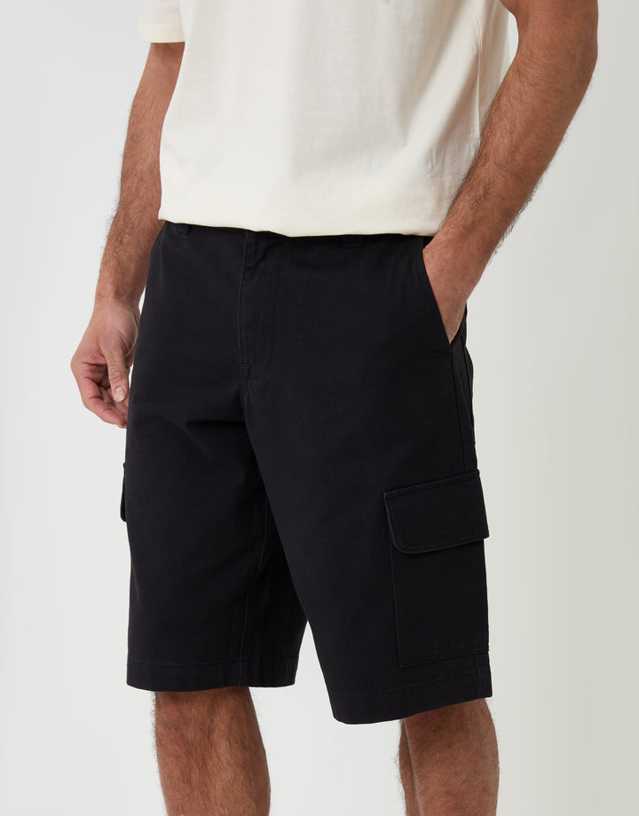 Threadbare Baggy Fit Cotton Cargo Shorts in Black - pockets close up