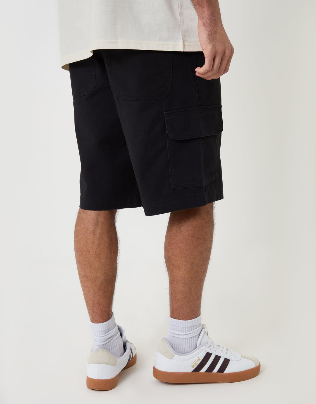 Threadbare Baggy Fit Cotton Cargo Shorts in Black - back view