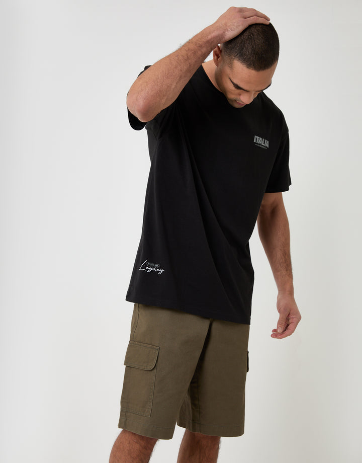 Threadbare Baggy Fit Cotton Cargo Shorts in Khaki Green - front view