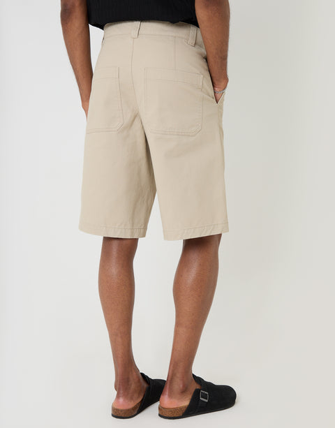 Threadbare Baggy Fit Cotton Chino Shorts in Stone - back view