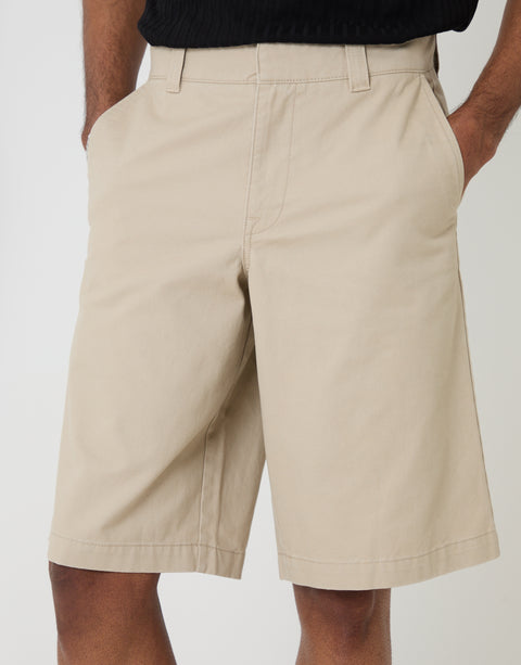 Threadbare Baggy Fit Cotton Chino Shorts in Stone - front view close up