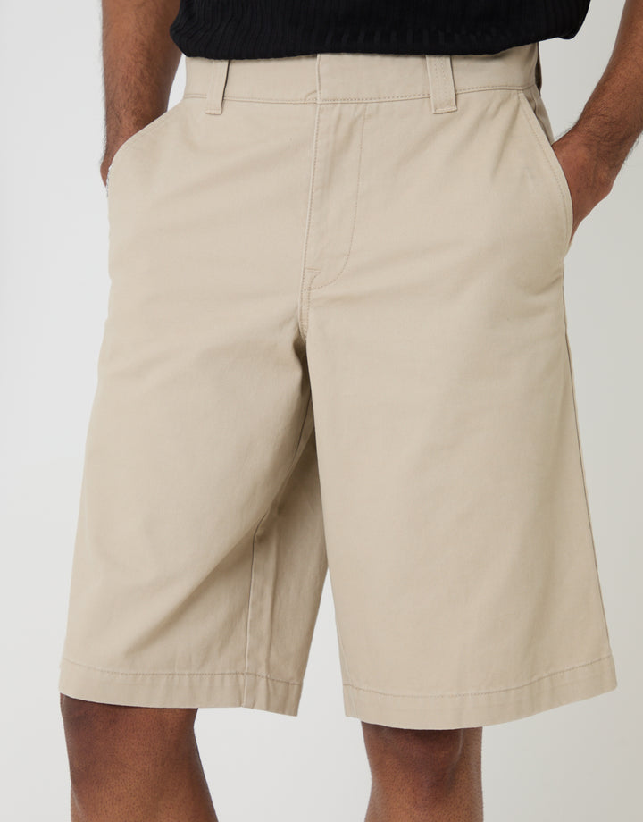 Threadbare Baggy Fit Cotton Chino Shorts in Stone - front view close up