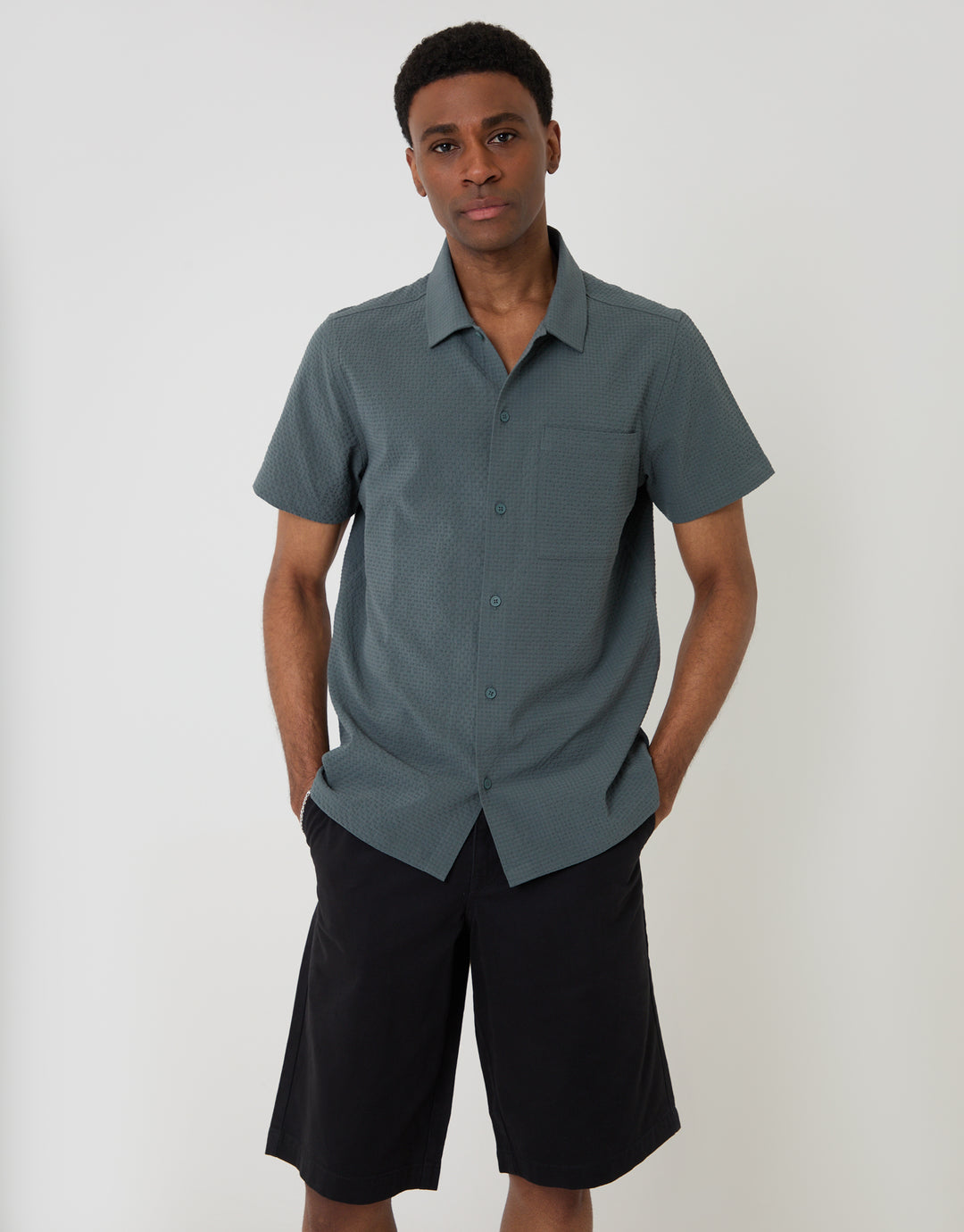 Threadbare Baggy Fit Cotton Chino Shorts in Black - front view