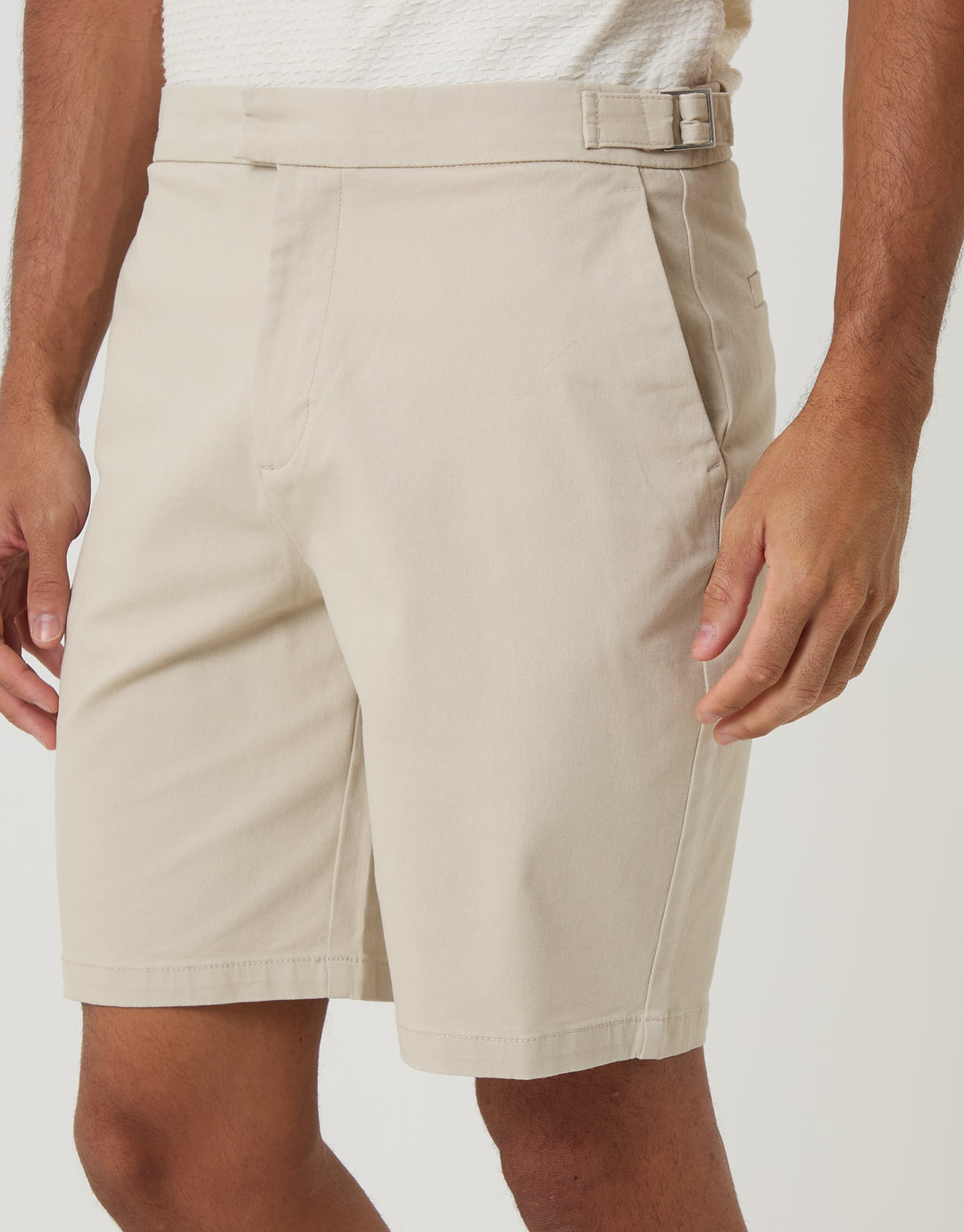 Threadbare Regular Fit Stretch Chino Shorts in Stone - waistband close up