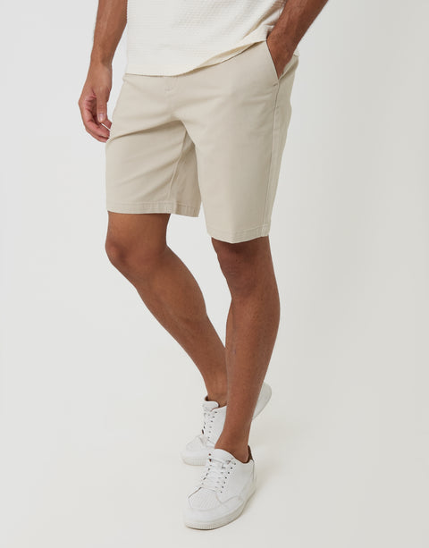 Threadbare Regular Fit Stretch Chino Shorts in Stone - front view