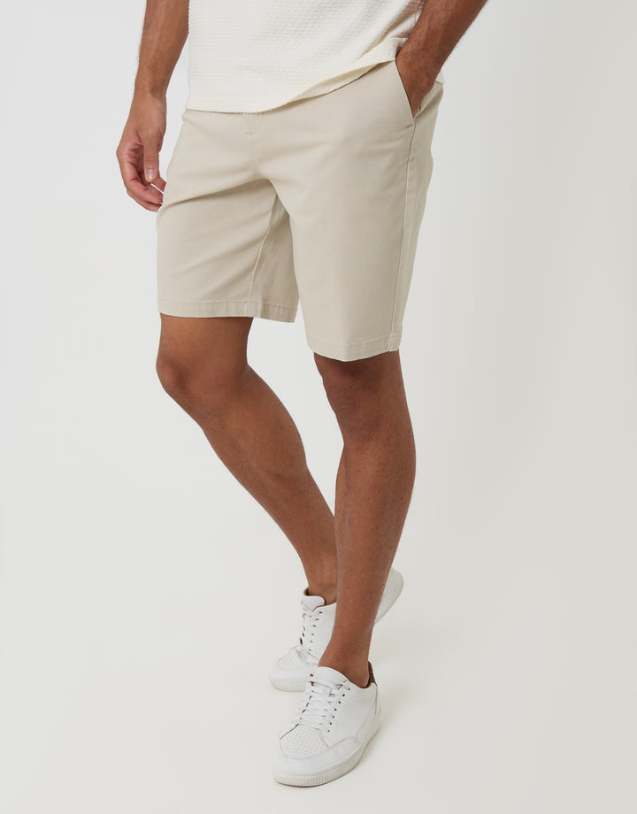 Threadbare Regular Fit Stretch Chino Shorts in Stone - front view