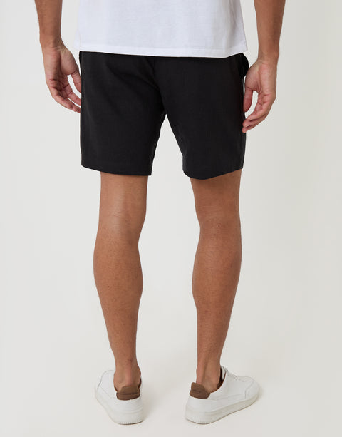 Threadbare Shorter Length Elasticated Waist Linen Blend Shorts in Black - back view