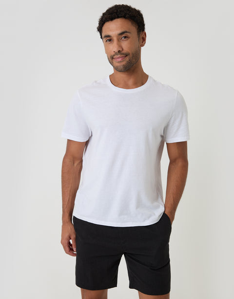Threadbare Shorter Length Elasticated Waist Linen Blend Shorts in Black - T-shirt pairing