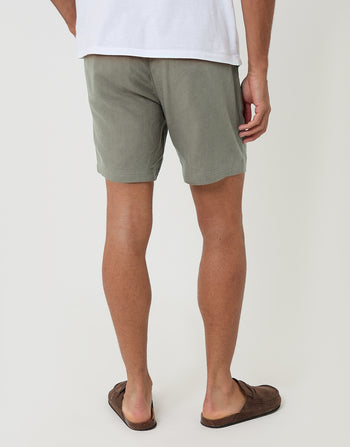 Threadbare Shorter Length Elasticated Waist Linen Blend Shorts in Sage Green - back view