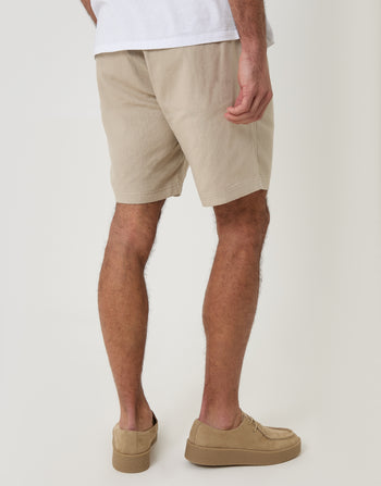 Threadbare Shorter Length Elasticated Waist Linen Blend Shorts in Stone - back view