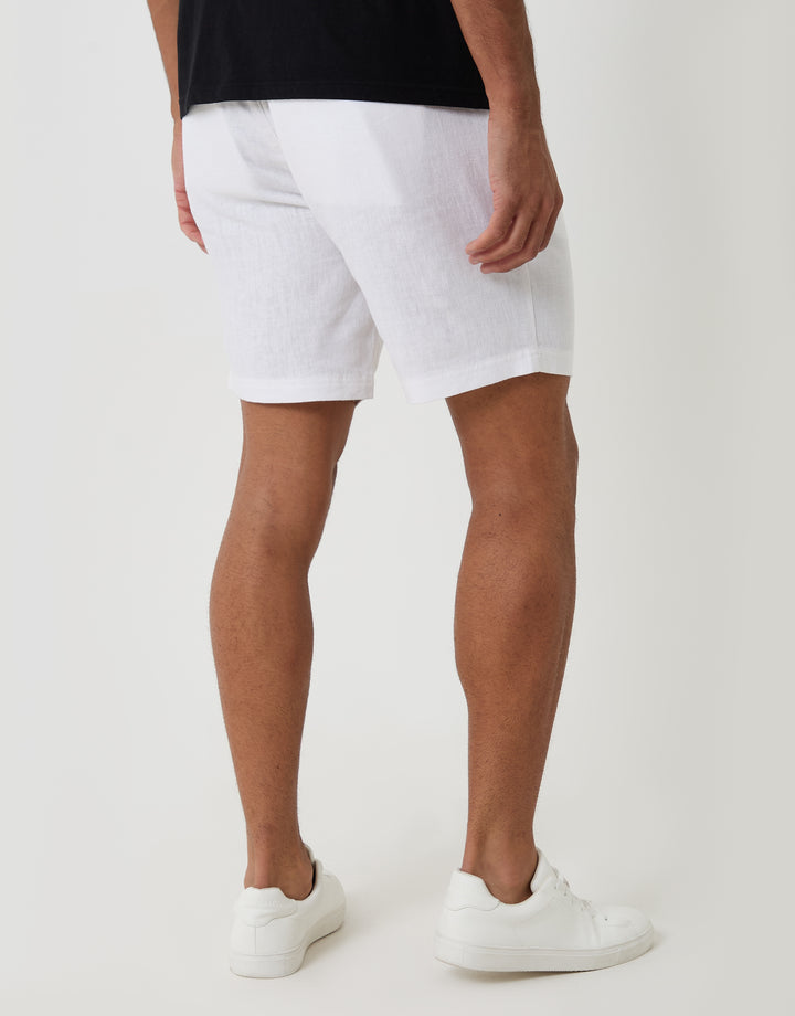 Threadbare Shorter Length Elasticated Waist Linen Blend Shorts in White - back view