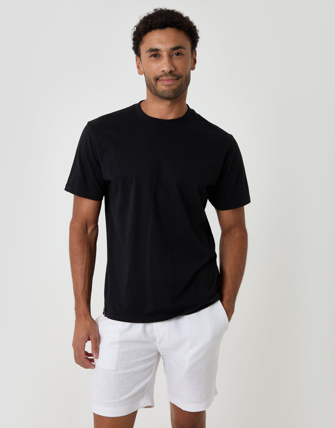 Threadbare Shorter Length Elasticated Waist Linen Blend Shorts in White - T-shirt pairing
