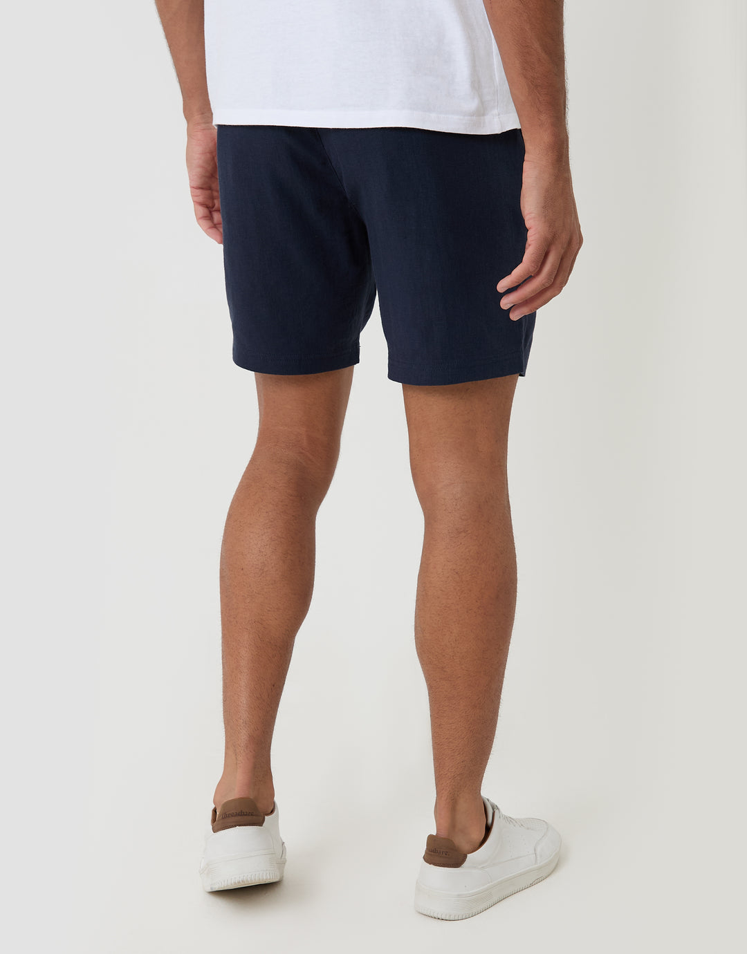 Threadbare Shorter Length Elasticated Waist Linen Blend Shorts in Navy - back view